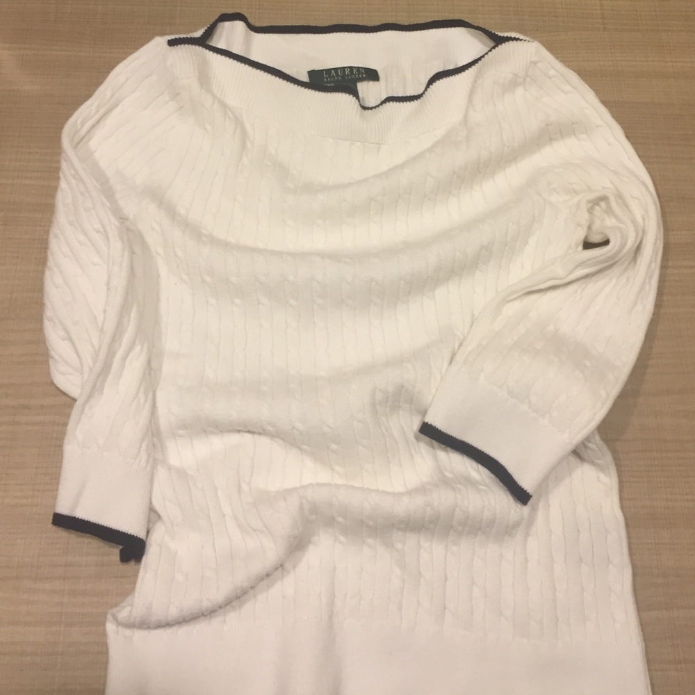 Ralph Lauren boat neck navy and white sweater